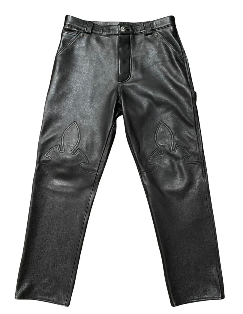 CHROME HEARTS FLEUR KNEE LEATHER PANTS