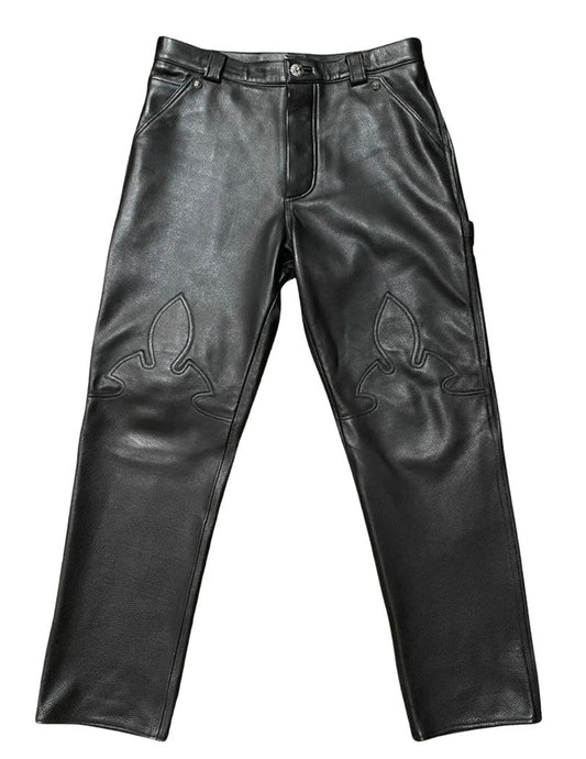 CHROME HEARTS FLEUR KNEE LEATHER PANTS