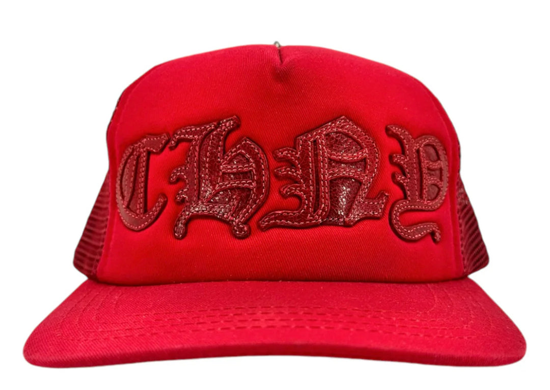 CHROME HEARTS 'CHNY' RED LEATHER PATCH HAT