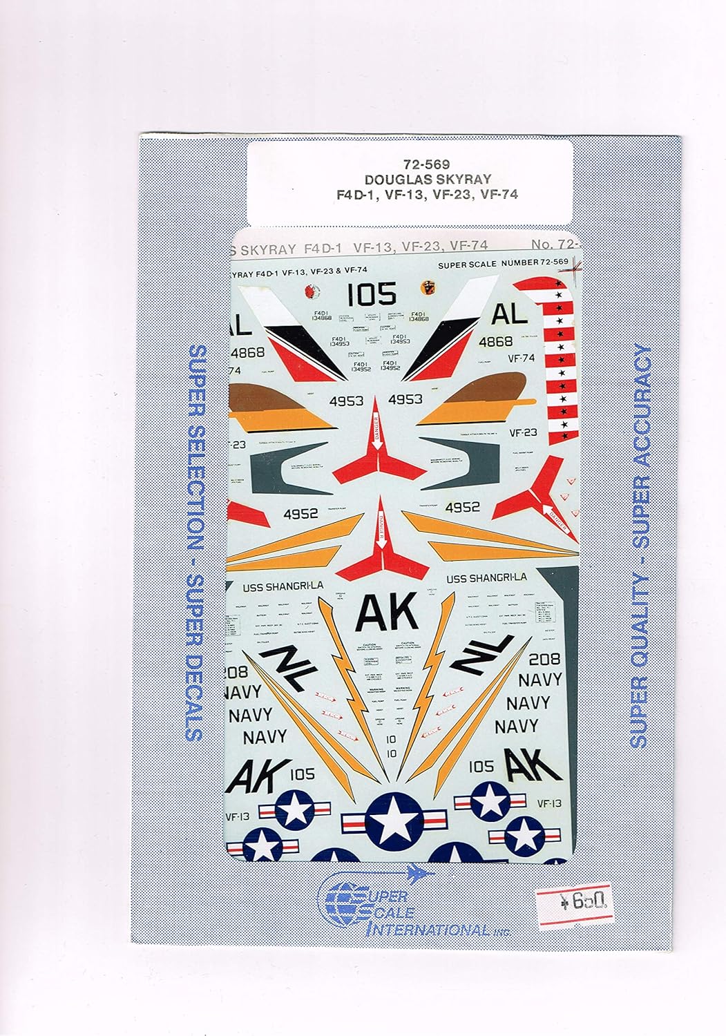 Super Scale 1/72 Douglas Skylay F4D-1 VF-13 Plastic Model Decal [72-569]