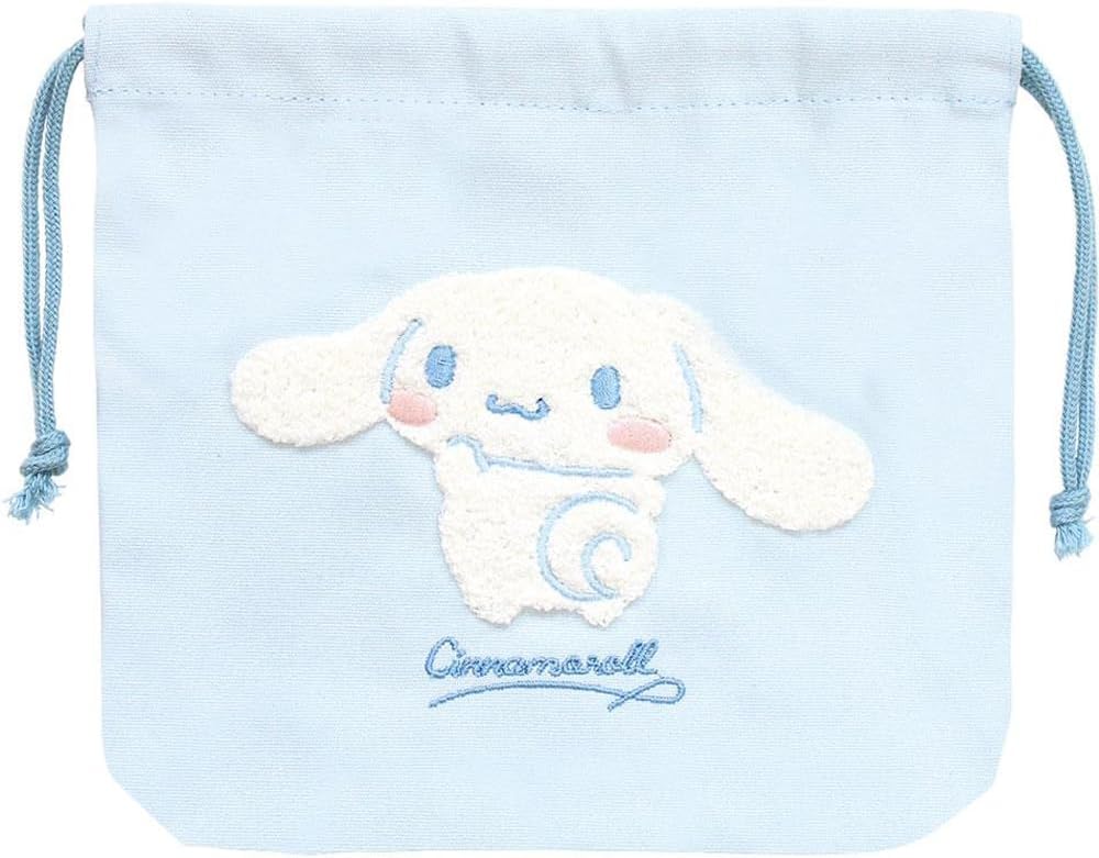 Tees Factory Sanrio Characters Sagara Embroidery Drawstring Pouch, Cinnamoroll, H6.9 x 7.5 inches (175 x 190 mm), SR-5530385CR