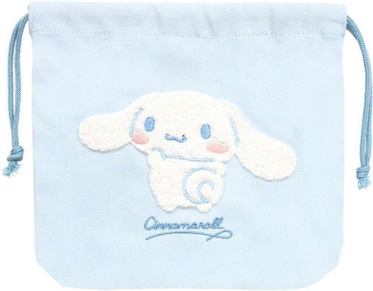 Tees Factory Sanrio Characters Sagara Embroidery Drawstring Pouch, Cinnamoroll, H6.9 x 7.5 inches (175 x 190 mm), SR-5530385CR