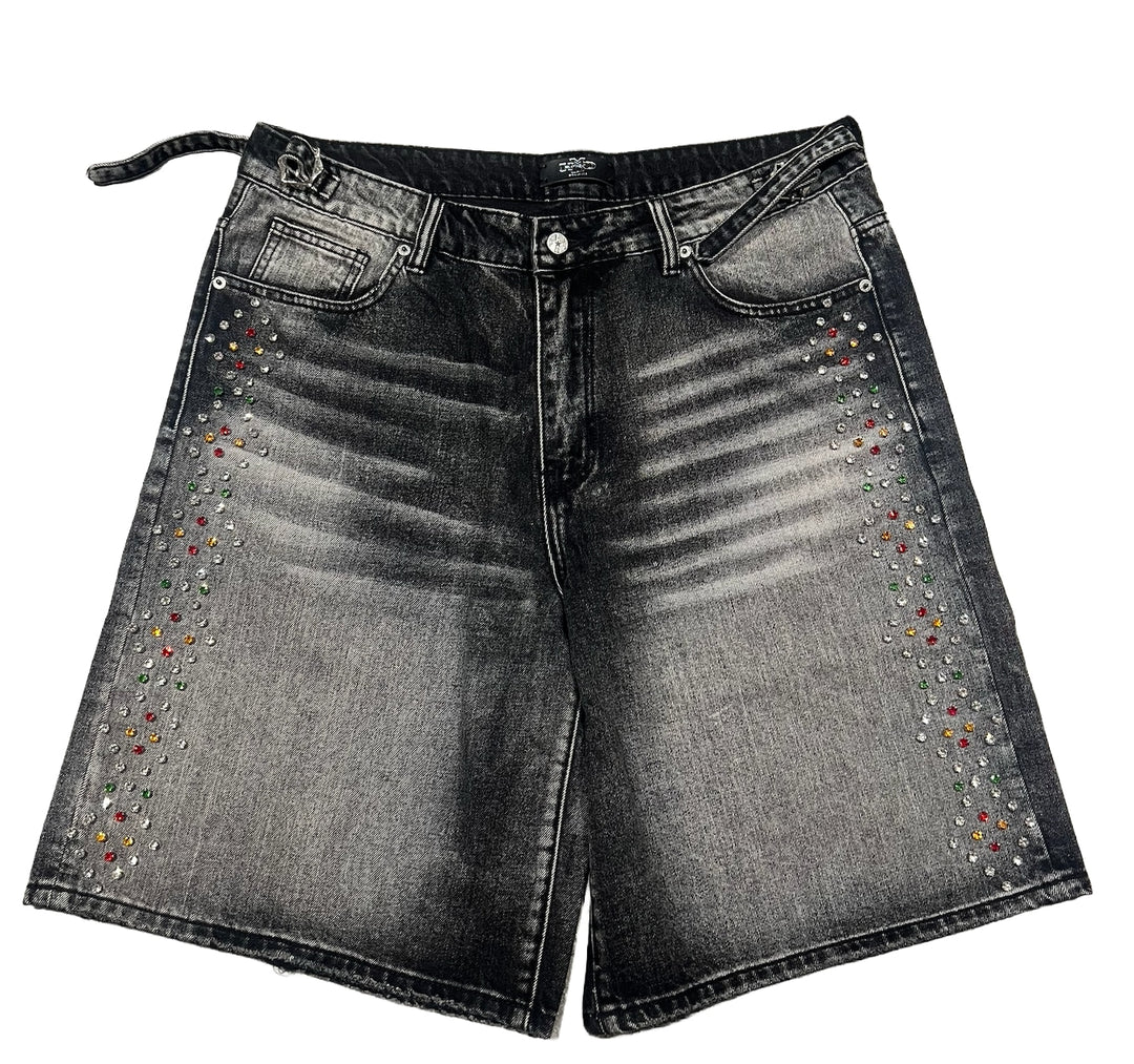 HAPPY MEMORIES DON'T DIE HMDD 'WASHED BLACK' CRYSTAL JORTS