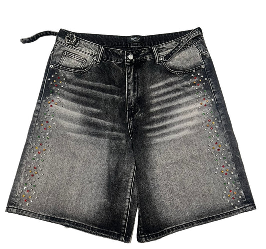 HAPPY MEMORIES DON'T DIE HMDD 'WASHED BLACK' CRYSTAL JORTS