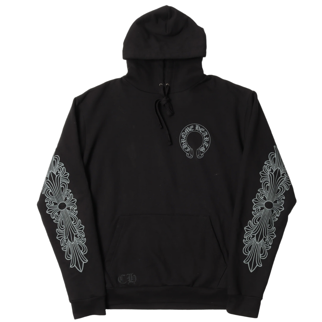 CHROME HEARTS 'FRIENDS AND FAMILY GREY BANNER' BLACK HOODIE