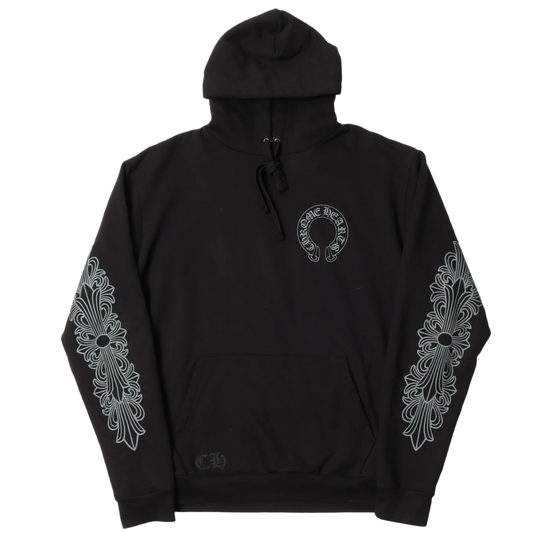 CHROME HEARTS 'FRIENDS AND FAMILY GREY BANNER' BLACK HOODIE