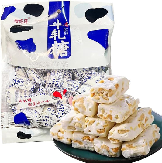 ヌガー お菓子 牛軋糖 花生牛軋糖 ピーナッツクランチ 濃厚なミルク風味 ふわふわで噛み応えのある食感 花生牛奶糖 花生糖 キャンディ 奶糖软糖 零食小吃 甜点 中華お菓子（500g *1袋）