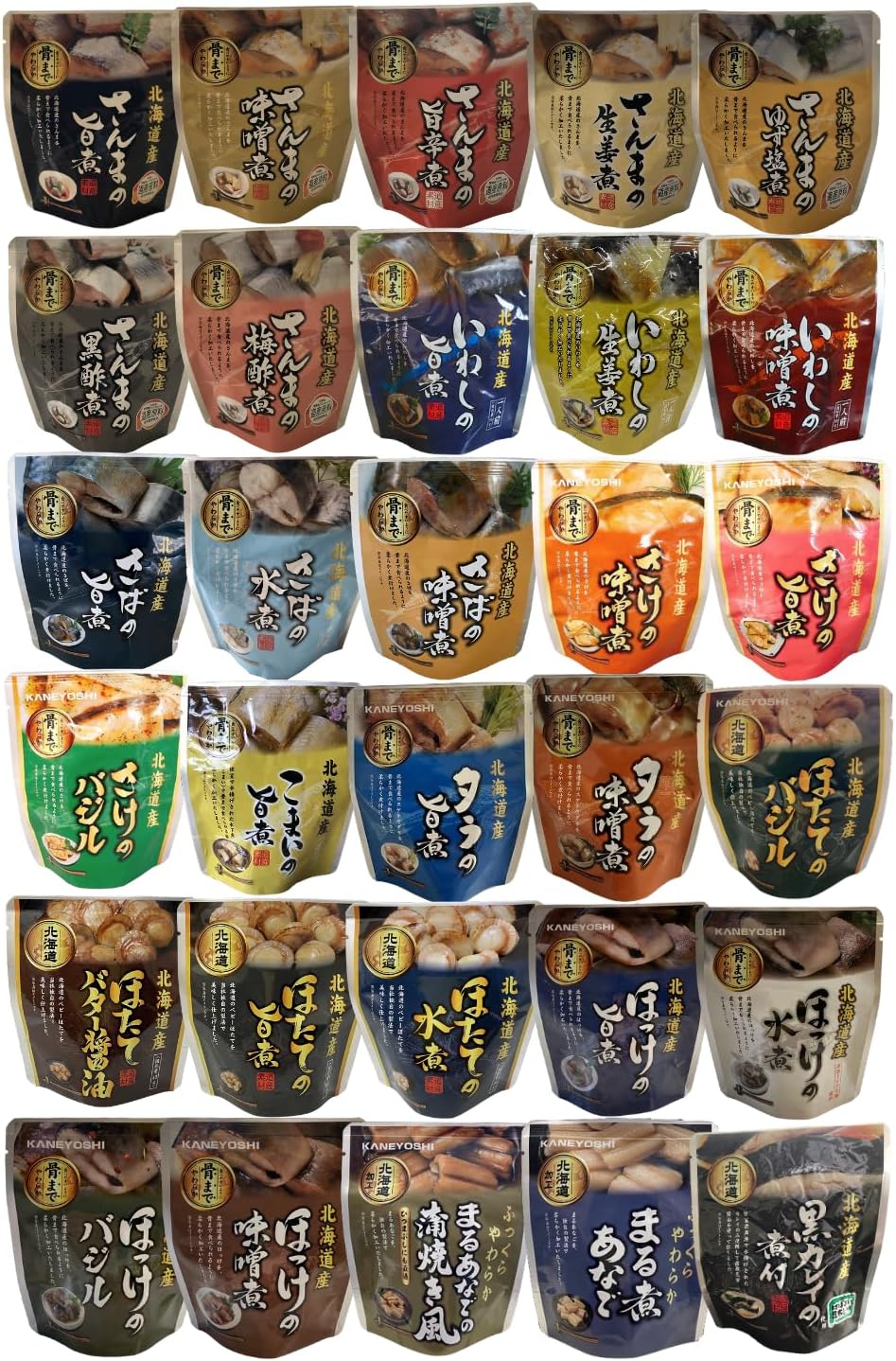Kaneyoshi Hokkaido Retort Foods, Set of 30 Types, 30 Bags, Side Dishes, Storage at Room Temperature, Ready Meals
