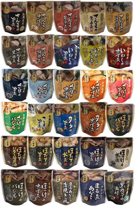 Kaneyoshi Hokkaido Retort Foods, Set of 30 Types, 30 Bags, Side Dishes, Storage at Room Temperature, Ready Meals