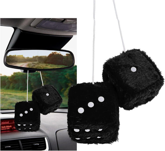 2 dados de felpa mullidos con puntos, decoración cuadrada retro de 3 pulgadas, lindo colgante de espejo retrovisor, dados de felpa suave, adorno clásico para colgar en interiores de automóvil