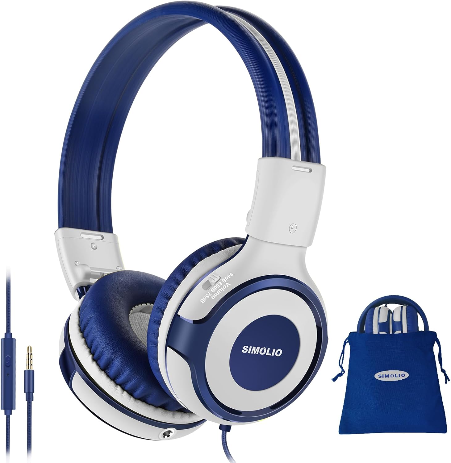 SIMOLIO Wired Headphones Kids Headphones for Teens Boys Volume Limited Headphones with Mic for School/PC/Cell Phone, Durable and Compact 3.5mm Jack On-Ear Headsets (Grey) 902G