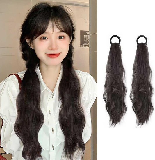 Hair Extension, Braid Wig, 2 Piece Set, 21.7 inches (55 cm), Braided Ponytail, Curl Wig, Twin Tails, Braid, Natural, Fluffy, Extension, Dance Extension, Hair Extension, Costume, Event, Party, Birthday