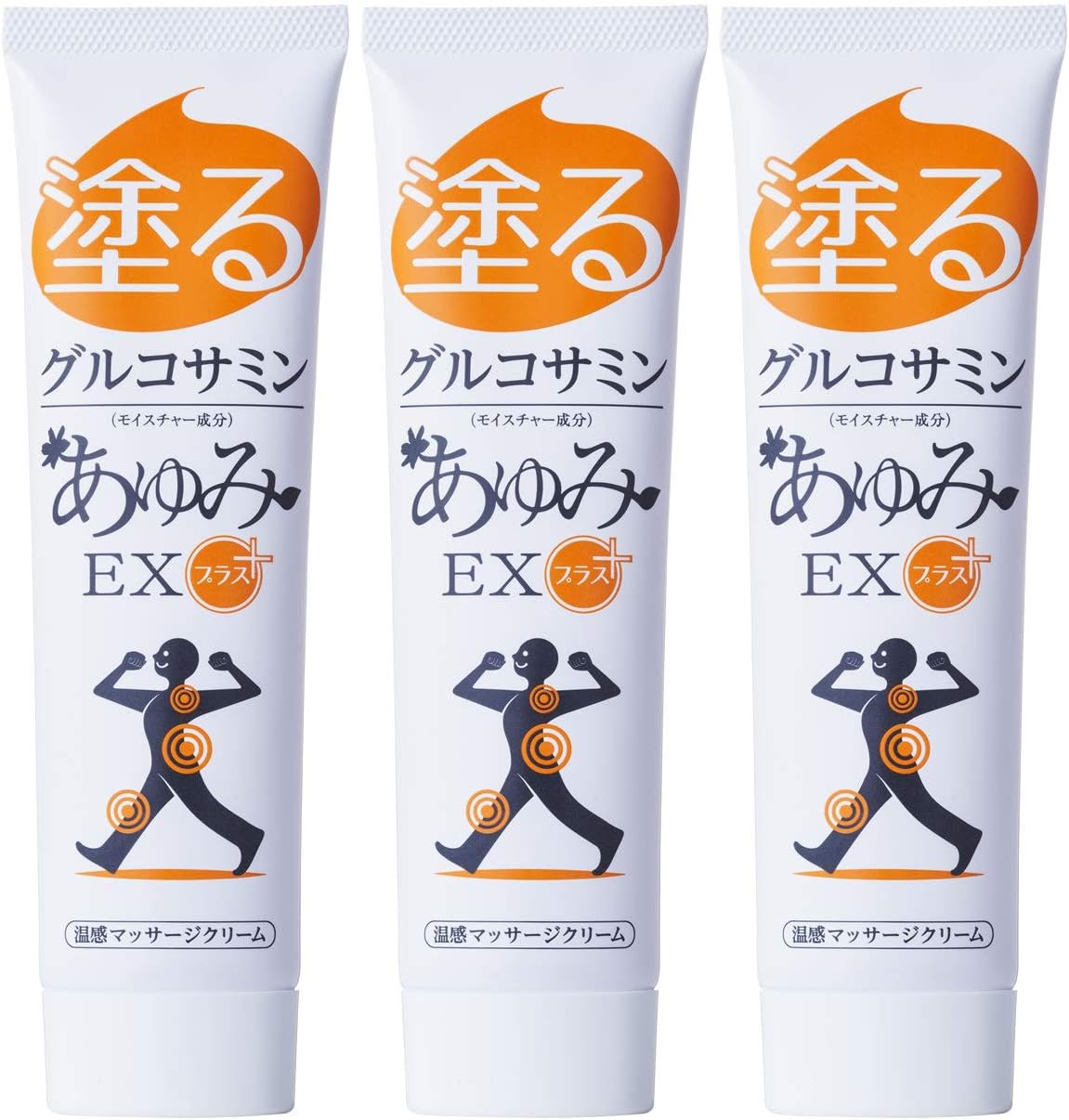 Ayumi EX Plus Glucosamine 3 Bottles, 10.6 oz (300 g), Warm Massage Cream, For Knees, Hips, Shoulders, Hyaluronic Acid, Chondroitin, MSM Formulated Gel, Tube Type