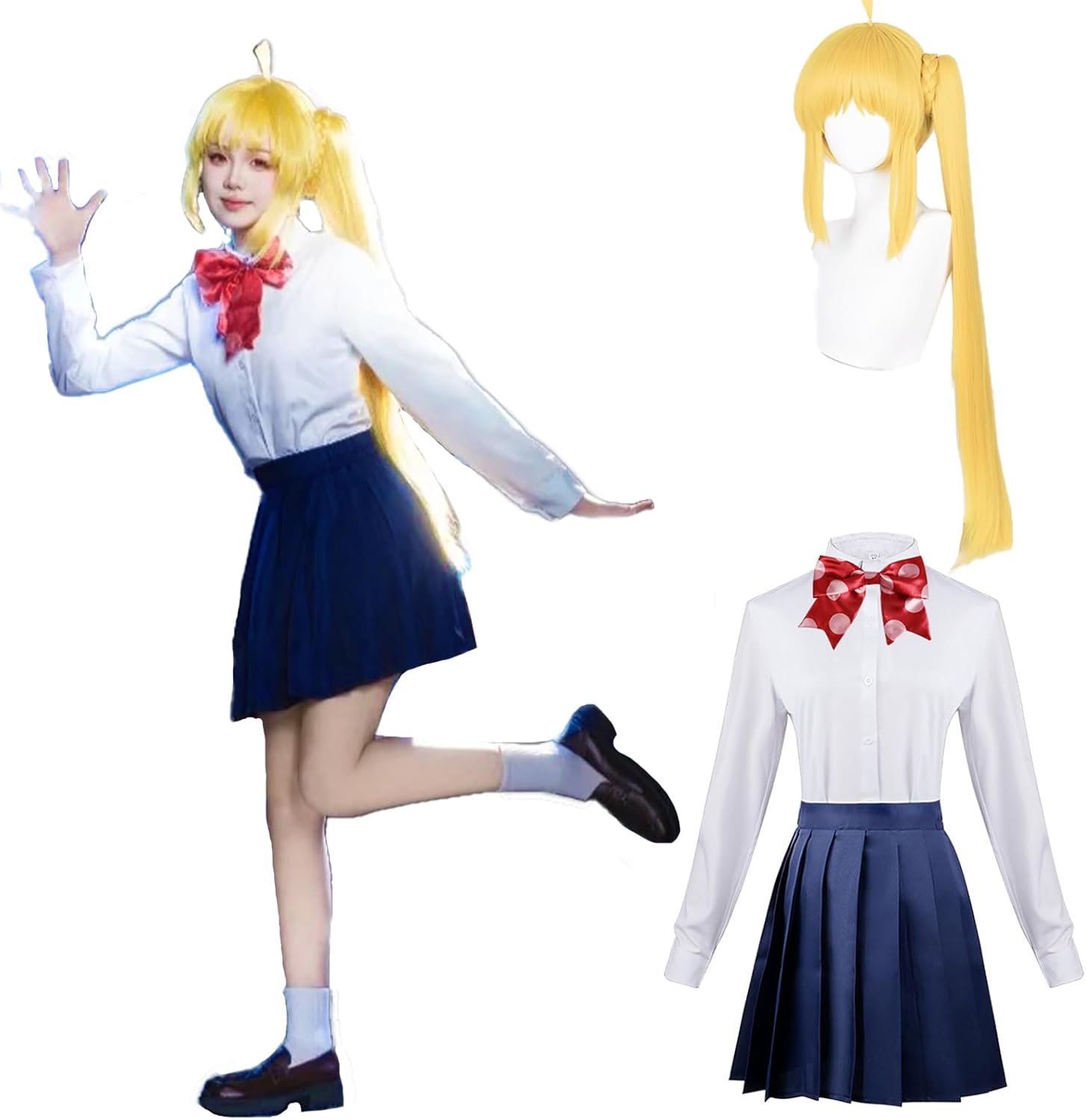 CR ROLECOS Bocchi Zarokku Cosplay Costume, Gotou Hitori Cosplay Costume, Girl, Uniform Set, Wig Included, Full Set, Costume, Adult Costume, Cultural Festival