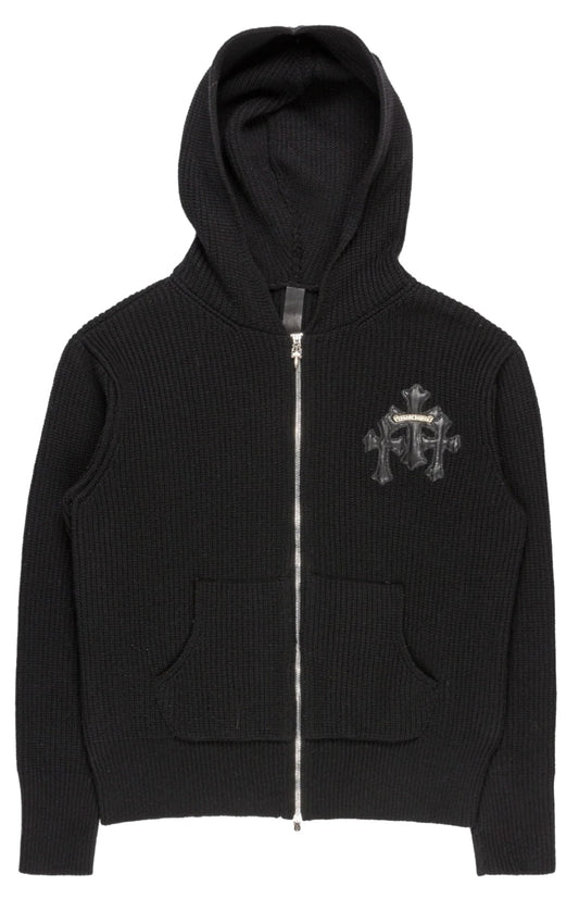 CHROME HEARTS 'LEATHER CROSS PATCH' KNIT ZIP UP HOODIE