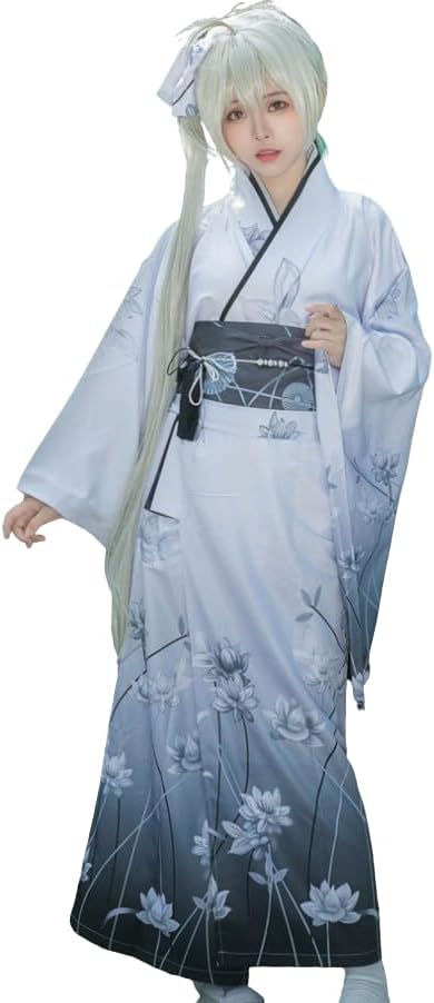 Lady Lazy Kimono, Yukata, Cosplay, Kimono, Kimono, Cute, Snow Woman, Costume, White, Black, Gray, Gradient, Obi, Webbing, Hair Ornament, 4-Piece Set