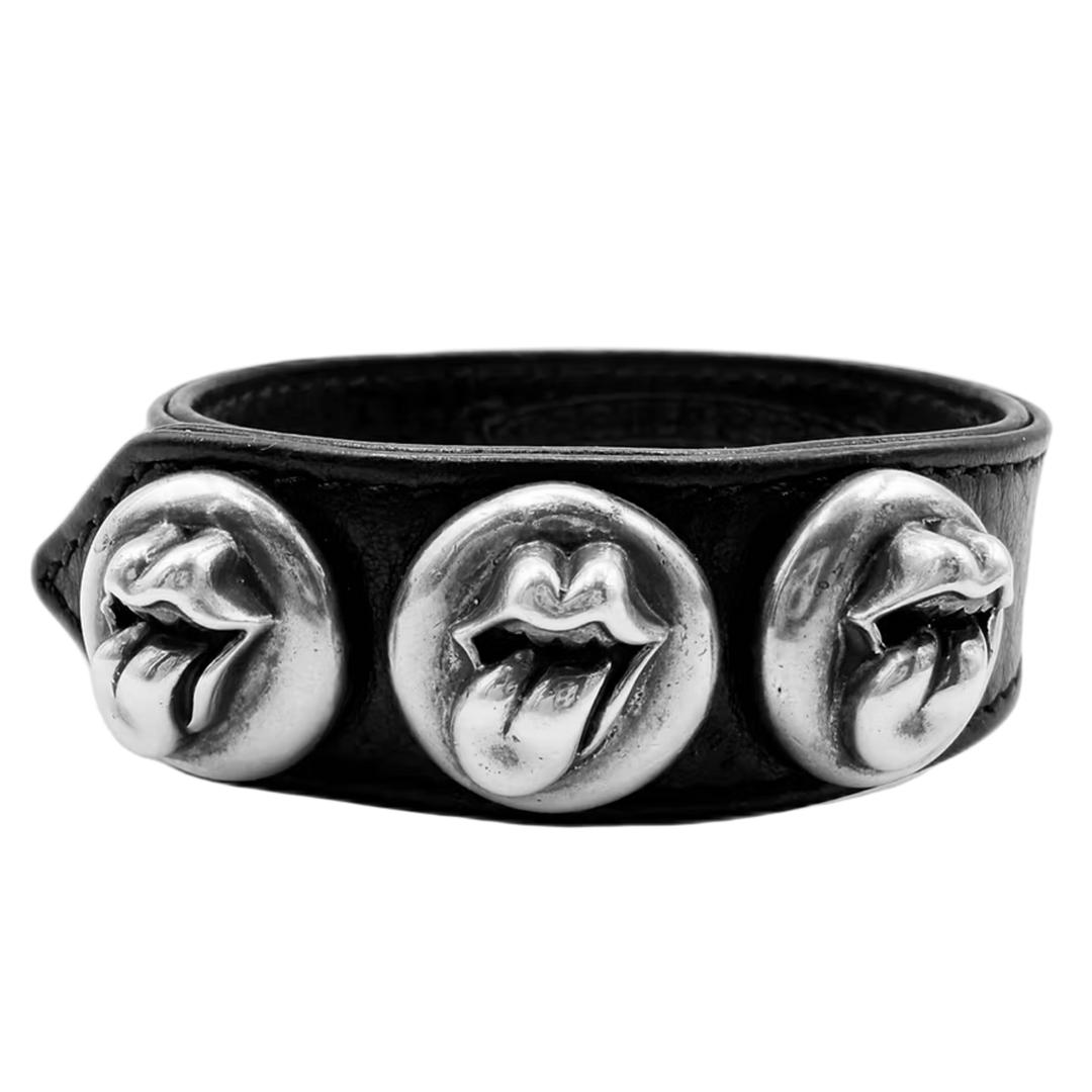 CHROME HEARTS 'ROLLING STONES' 3 SNAP LEATHER BRACELET