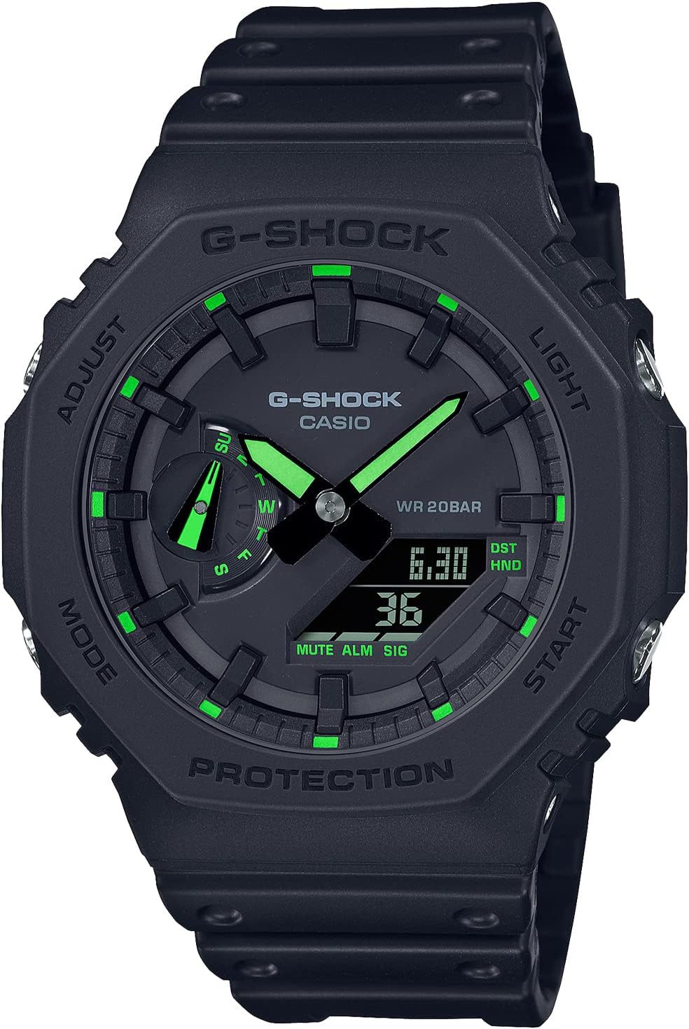Casio GA-2100-1A3JF Men's Watch, Black, Limited Model / Neon Accent Series (Green)