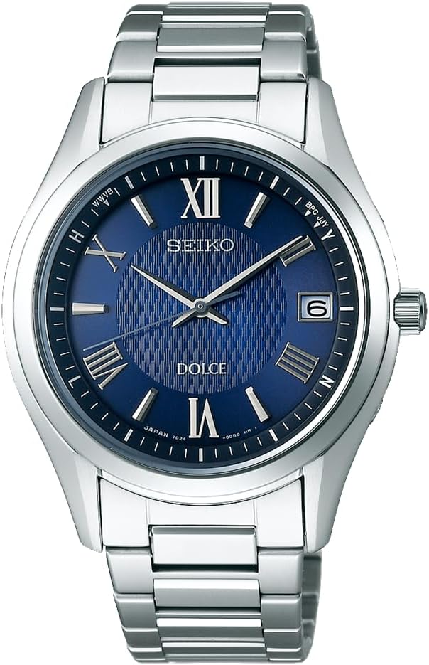 Seiko Dolce Dress Design, Titanium Solar Radio, Men's, silver/navy, Wristwatch, Solar Radio, Titanium Model, Navy Dial