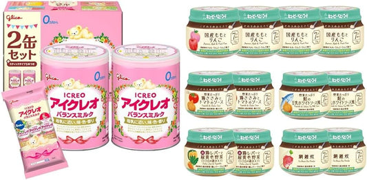 Icreo Balance Milk 28.2 oz (800 g) x 2 cans (with sample) + Kewpie Baby Food, 1 Tsp of Careful Assortment Set, 5 Types, 12 Pieces, Powdered Milk, Infants, Infants, Infants, and Toddlers Around 7