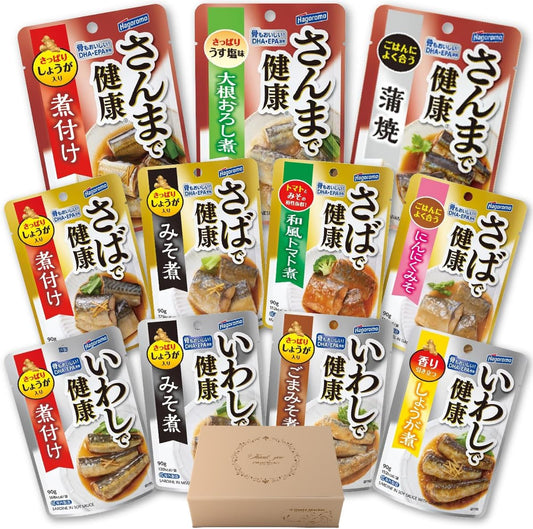 Hagoromo Foods Health Series Retort Foods, Retort Pouch, Boiled Fish, 12 Types, Assorted Set, Fish, Side Dishes, Retort Foods, Cold Temperature, Popular, Preserved Mackerel, Sardine, @World Market