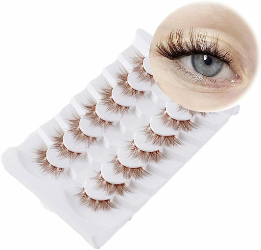 7 Pairs Natural Look Cartoon Anime False Eyelashes Brown Cluster False Eyelashes Special Design Fluffy False Eyelashes for Women Beauty