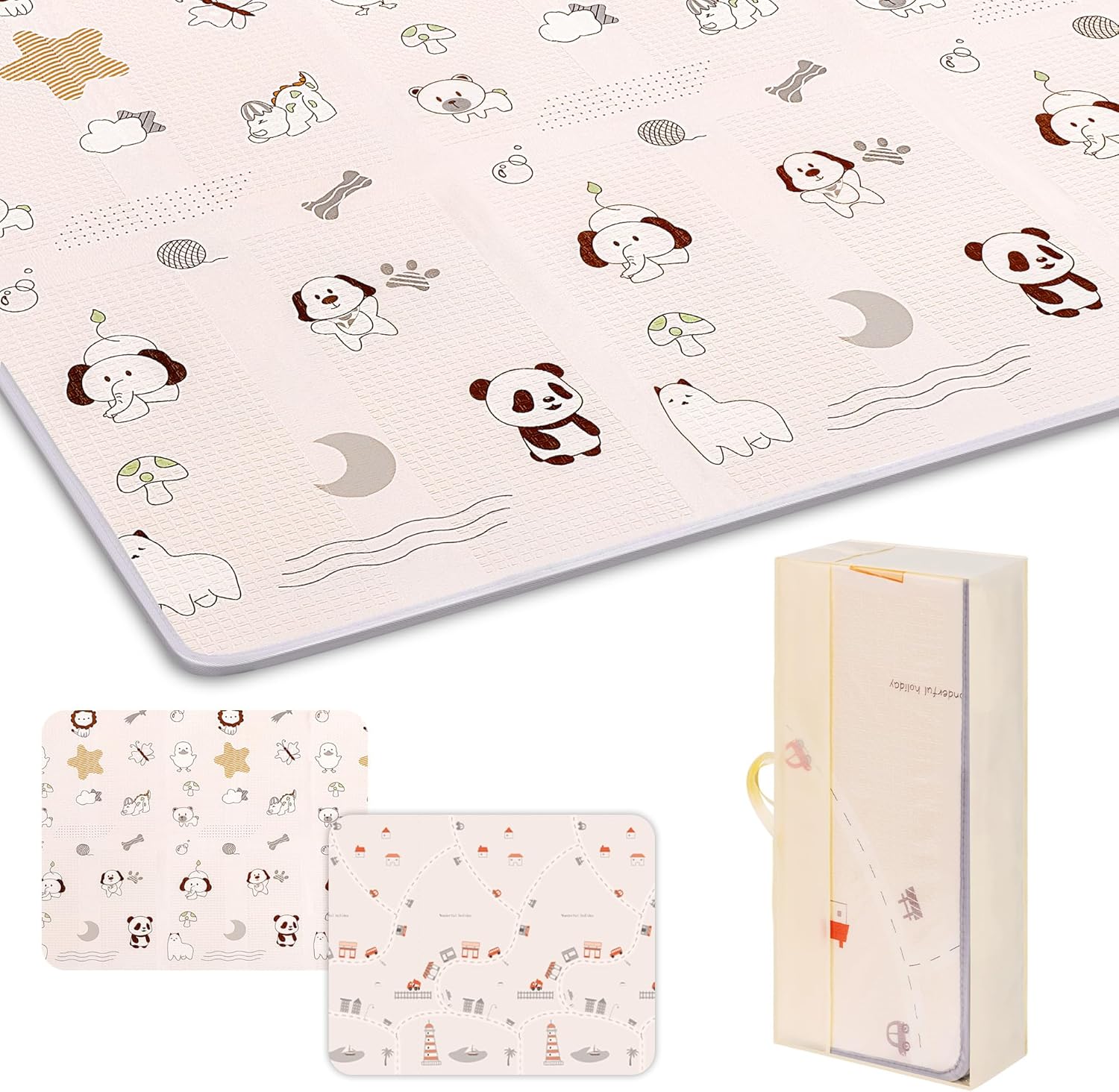Artake Baby Play Mat, Easy Storage, Joint Mat, Thick, Foldable, Waterproof, Soundproofing Mat, Baby Mat, Nap Mat, Happy Panda 7.9 x 7.1 x 7.1 inches (200 x 180 x 2 mm)