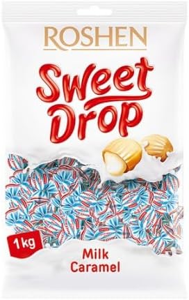 Roshen Sweet Drop Milk Caramel Candy, 2.2 lbs (1 kg), Mellow Milk and Caramel Flavor, Individual Packaging Type