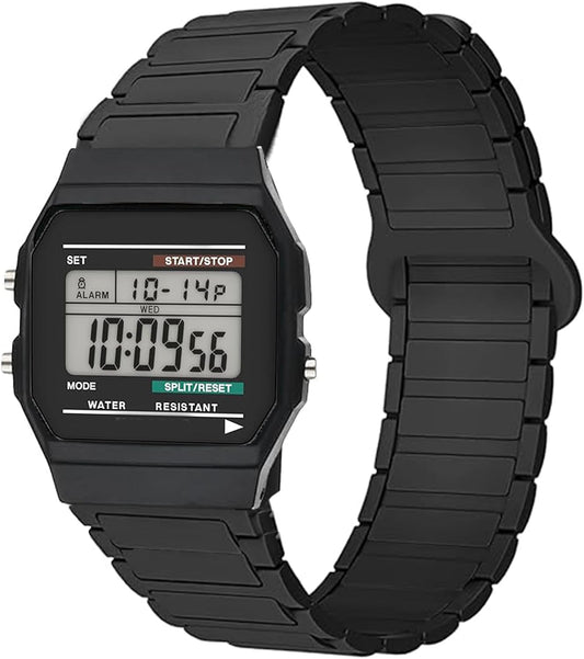 Lamshaw for W-218H Magnetic Replacement Band, Silicone Magnetic Replacement Band, Super Easy to Adjust Length, Soft Magnetic Strap for Casio W-217H, W-218H, W-219H, F-91W, A158WA, A168WA, A700W-1