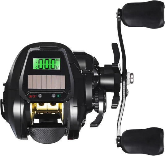 Electric Fishing Reel Fly Fishing Reel Bait Reel Smooth Winding Lightweight Large Resistance USB Rechargeable Solar Powered Digital Display Left/Right Handle, Ideal for Saltwater and Freshwater