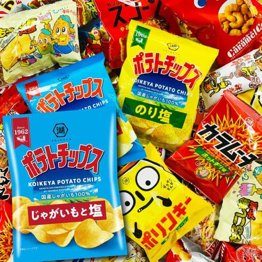 Includes potato chips and Karamucho! Sweets and traditional snacks super large serving snack foods 60 bags assorted set