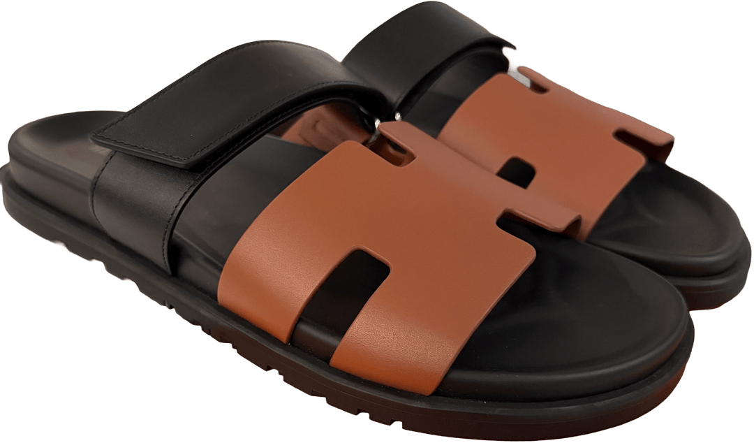 HERMÈS' TWO TONE BROWN' CHYPRE LEATHER SANDALS