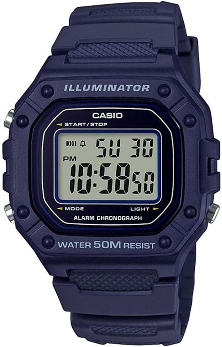 Casio Standard Digital W-218H-2A Wristwatch, Men's, Women's, Chippukashi, Petit Pla, Navy, blue, Belt Type: