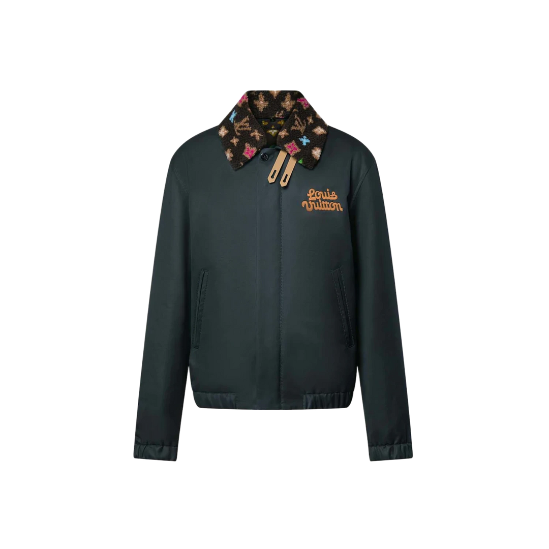 LOUIS VUITTON BY TYLER, THE CREATOR COTTON AVIATOR JACKET WITH MONOGRAM FLEECE COLLAR BLACK