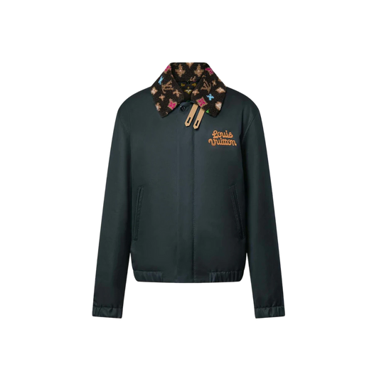 LOUIS VUITTON BY TYLER, THE CREATOR COTTON AVIATOR JACKET WITH MONOGRAM FLEECE COLLAR BLACK