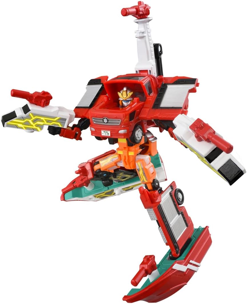 Takara Tomy Tomica Jobreiver TJBDX United Fire Braver Fire Truck & Fireboat Combination Set, Mini Car Toy, Ages 3 and Up