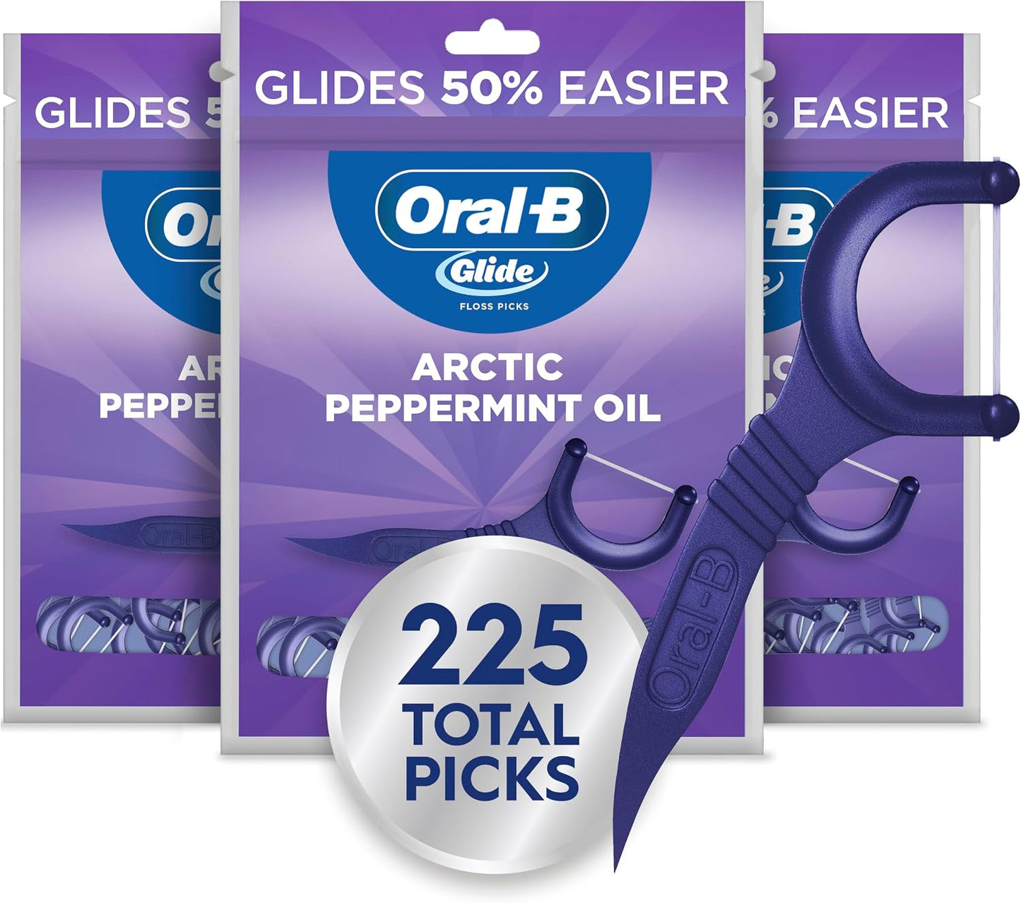 Oral-B Glide Púas de hilo dental de menta con sabor a aceite de menta ártica, 75 unidades, paquete de 3