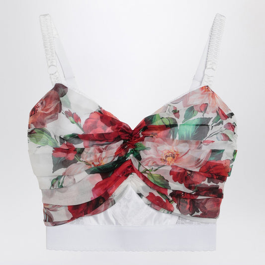 Dolce  Gabbana Dolce＆Gabbana Bustier Top In MarquisetteとChiffon With Rose Print - Image 1