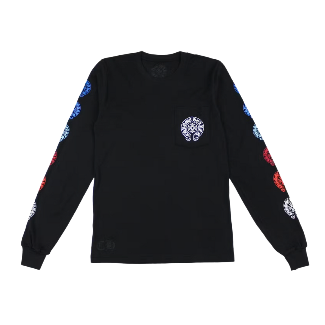 CHROME HEARTS 'MULTI COLOR HORSE SHOE' BLACK LONGSLEEVE SHIRT