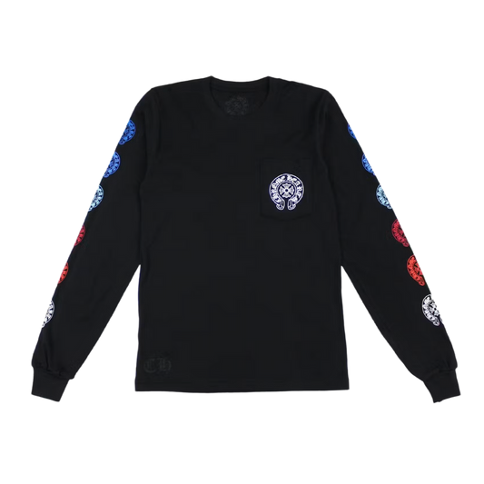 CHROME HEARTS 'MULTI COLOR HORSE SHOE' BLACK LONGSLEEVE SHIRT