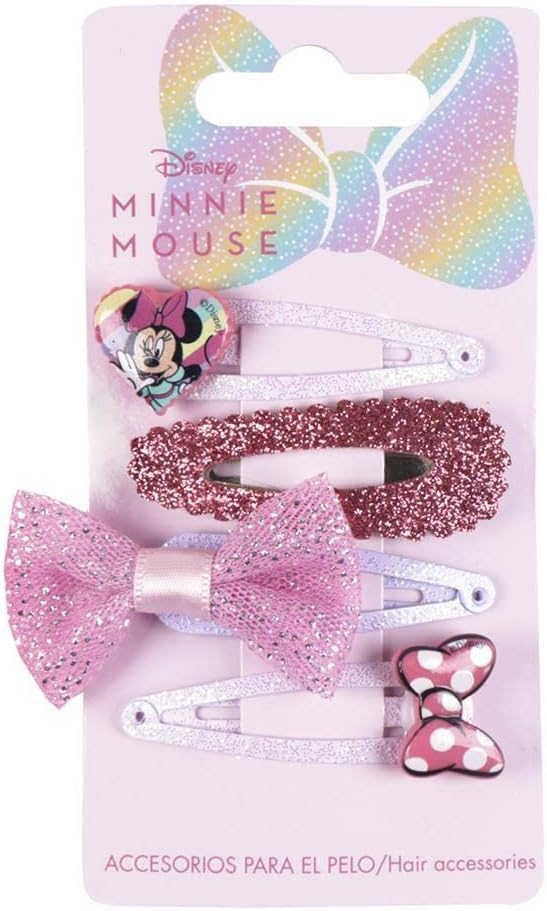 Minnie Mouse Pink Hair Clip - Ideal for Decorating Hairstyles - With Bow and Glitter - Original Product Designed in Spain