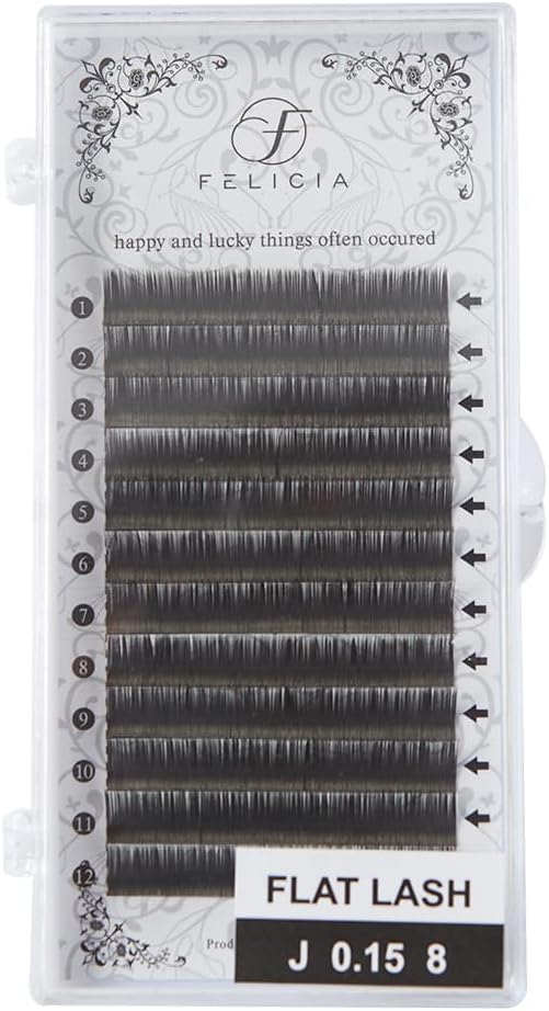 FELICIA Flat Lash, Matte Eyelash Extension, Ultra Soft, Single, Matsueku, Eyelash, J-Curl, 0.05 inch (0.15 mm) Thick 0.3 inch (8 mm)