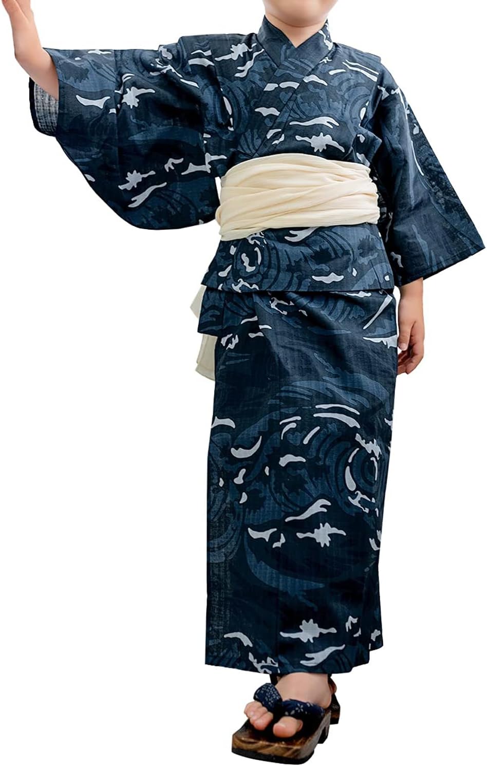 Kyoetsu Boys Yukata Set, Changeable Weaving, 3-Piece Set (Yukata, Waistband, Geta Clogs)