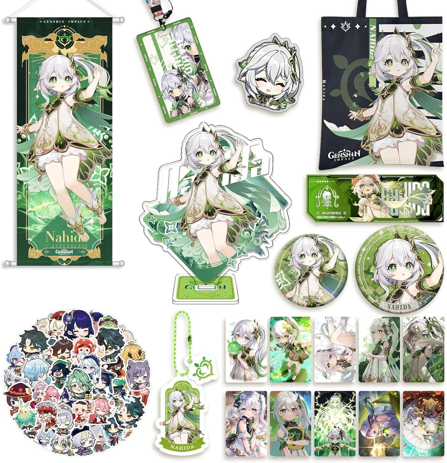 Harajin Freena Goods Water God Lucky Bag Set Badge Acrylic Stand Wall Hanging Birthday Present (Nahida)