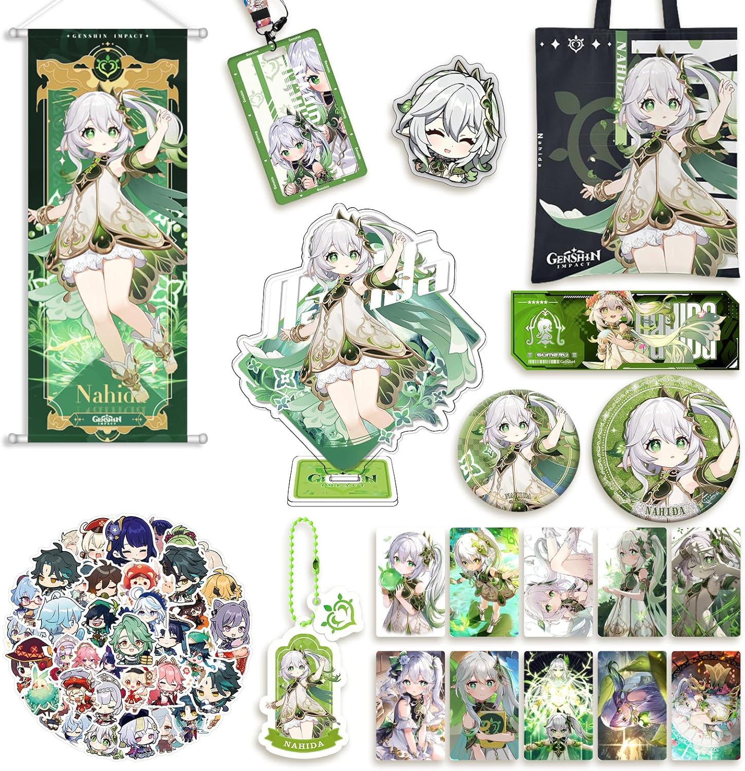 Harajin Freena Goods Water God Lucky Bag Set Badge Acrylic Stand Wall Hanging Birthday Present (Nahida)