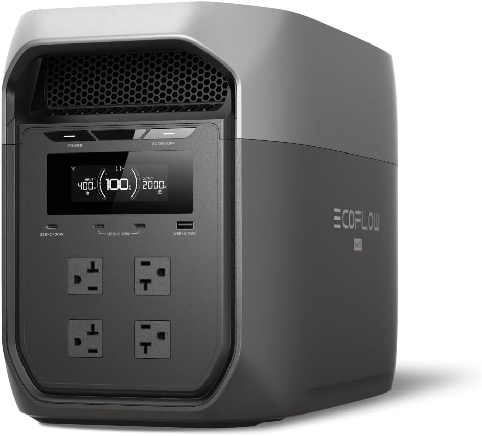 EcoFlow DELTA 3 Max Portable Power Source, 2048 Wh, Large Capacity, 2,000 W Rated Output (Instantaneous Max 2,700 W), Eco-Flow, Lithium Iron Phosphate, 10 Years Life, Perfect for Overnight in Car