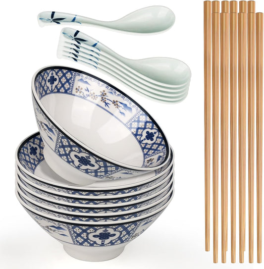 Japanese Ramen Bowl, Instant Ramen Bowl, For Udon, Buckwheat & Noodles, Breakfast, Melamine Material, Soup Bowl, Melamine Ramen Bowl, Plastic Ramen Bowl, Soup Bowl (Color: A-6 sets/White, Size: 6.5 inches)