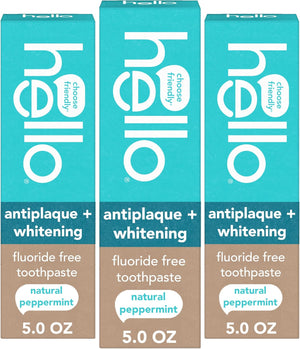 Hello Pasta de dientes antiplaca y blanqueadora sin flúor, tubo de 5 onzas, pasta de dientes blanqueadora con sabor natural a menta y aceite de árbol de té, aplasta el sarro y ayuda a eliminar las