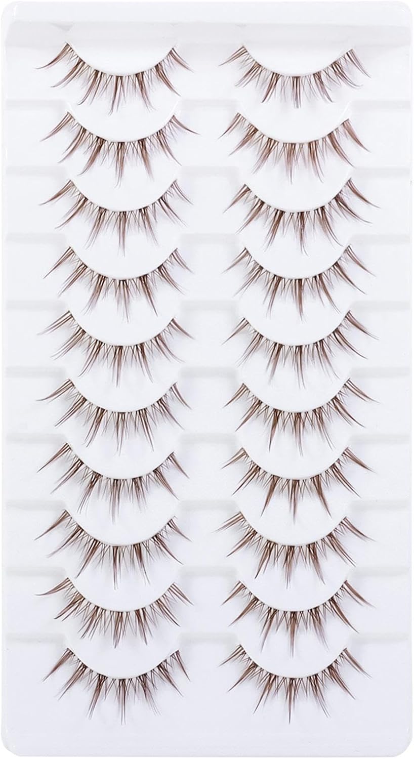 10 Pairs Brown Eyelashes Clear Band Brown Cartoon Eyelashes Japanese Anime Cosplay Brown Eyelashes Asian False Eyelashes Looks Natural Like Individual Cluster