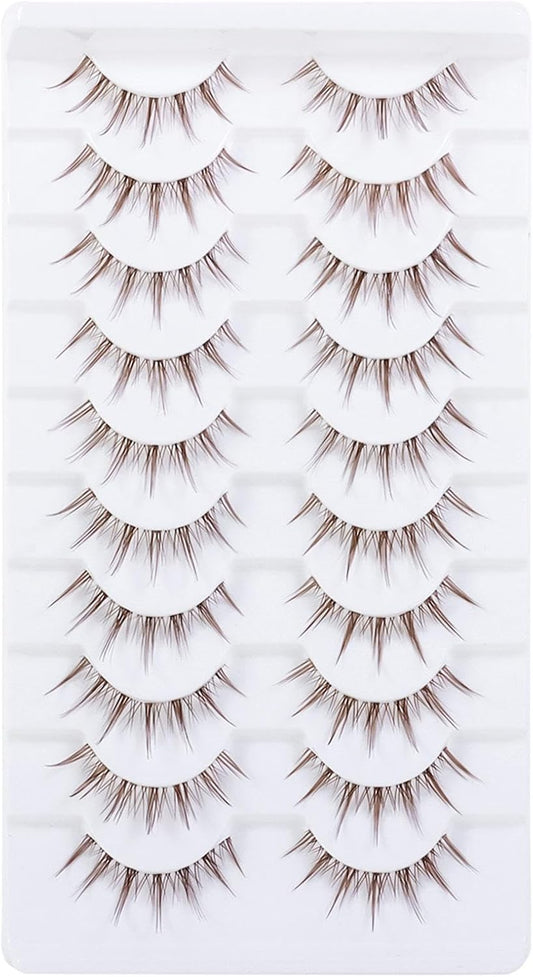 10 Pairs Brown Eyelashes Clear Band Brown Cartoon Eyelashes Japanese Anime Cosplay Brown Eyelashes Asian False Eyelashes Looks Natural Like Individual Cluster